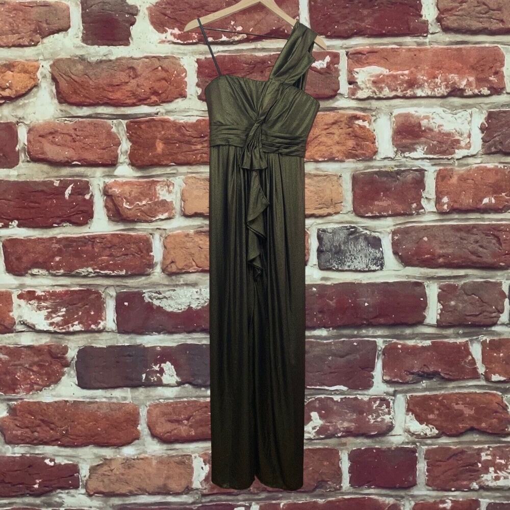 Bcbgmaxazria Barbara Maxi Dress Women's Size 6 Gold Black Metallic One Shoulder